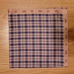 DAKS Handkerchief Mens Tan Blue Black Cotton Plaid Pocket Square Hanky Designer